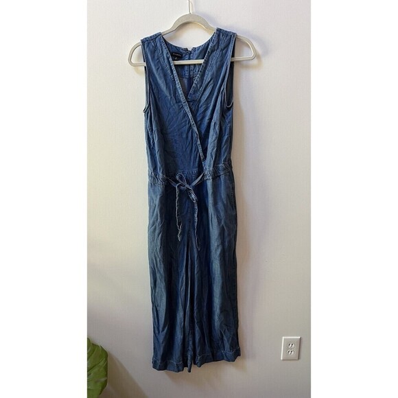 Talbots Jumpsuit Sz 10 Womens Blue Chambray Wide Leg Sleeveless Pants Ret $129 - Picture 4 of 12
